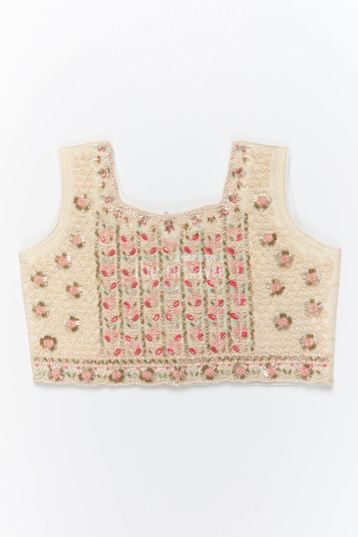 The Nesavu Girls Lehenga Choli Reception Lehenga for Girls Sequinned Party Look Nesavu Nesavu Girls Cream Pink Reception Lehenga Choli Sequin Embellishments Gold Embroidery