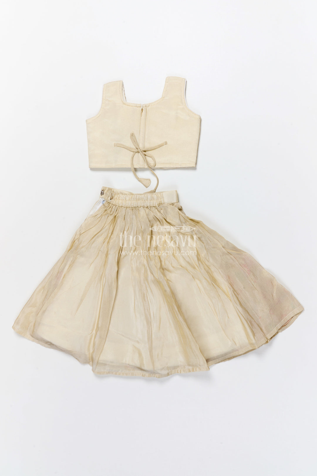 The Nesavu Girls Lehenga Choli Reception Lehenga for Girls Sequinned Party Look Nesavu Nesavu Girls Cream Pink Reception Lehenga Choli Sequin Embellishments Gold Embroidery