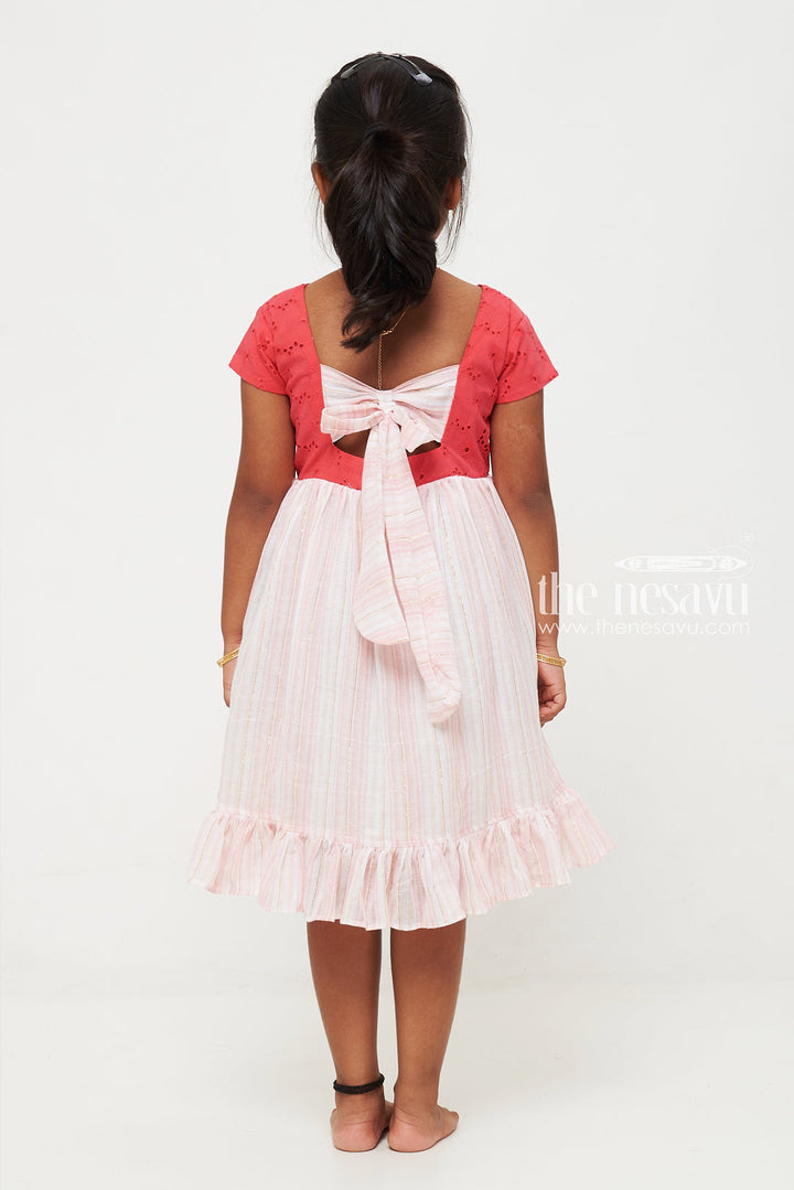 The Nesavu Girls Cotton Frock Red and Pink Cotton Hakoba Yoke Casual Frock for Girls Nesavu Red and Pink Cotton Hakoba Yoke Casual Frock for Girls - Comfortable & Stylish | The Nesavu