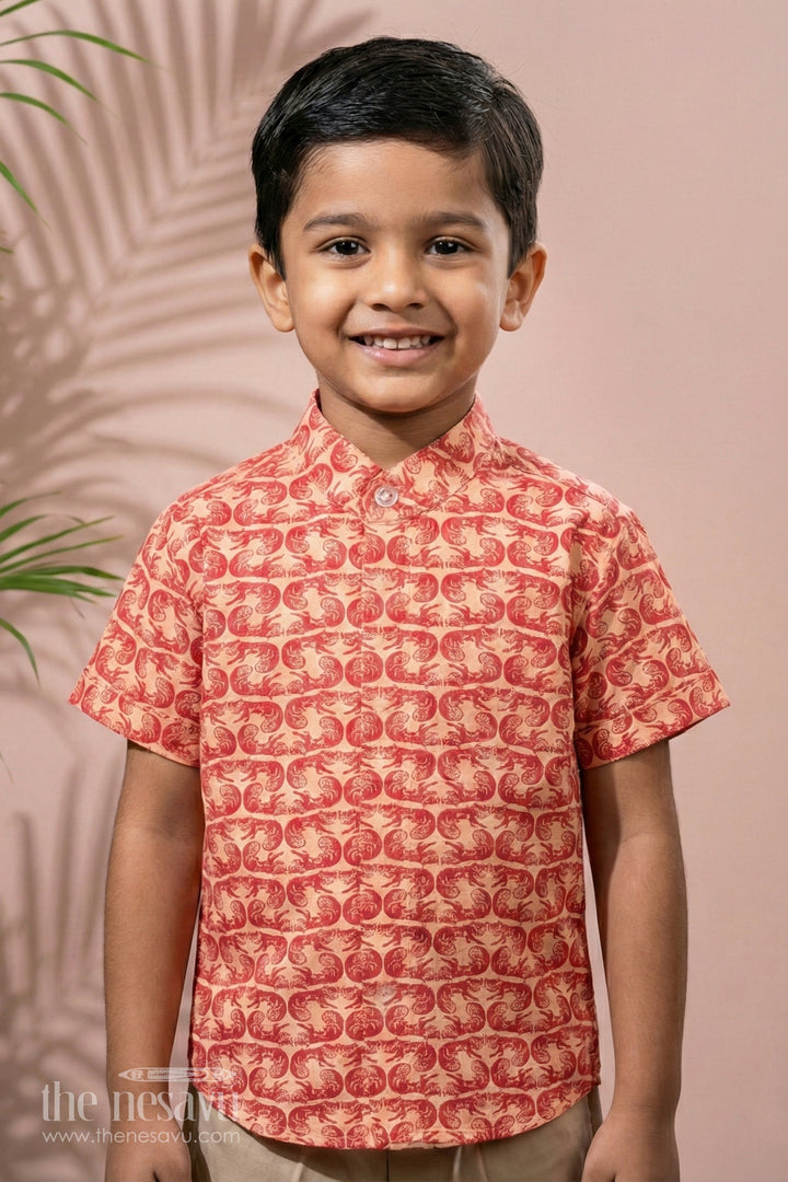 The Nesavu Boys Cotton Shirt Red Boys Cotton Shirt with Paisley Print Half Sleeves Stylish Casual Wear for Boys Nesavu 16 (1Y) / Red BS199A-16 Red Paisley Print Boys Cotton Shirt Nesavu Stylish Half Sleeves Casual Wear Outings