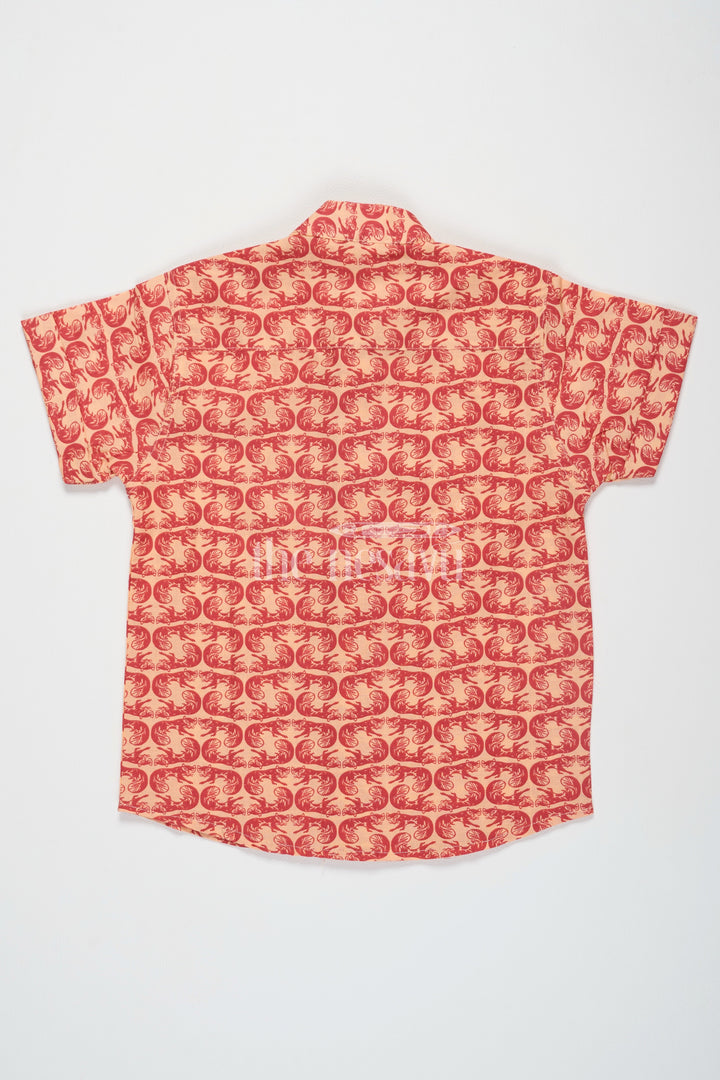 The Nesavu Boys Cotton Shirt Red Boys Cotton Shirt with Paisley Print Half Sleeves Stylish Casual Wear for Boys Nesavu Red Paisley Print Boys Cotton Shirt Nesavu Stylish Half Sleeves Casual Wear Outings