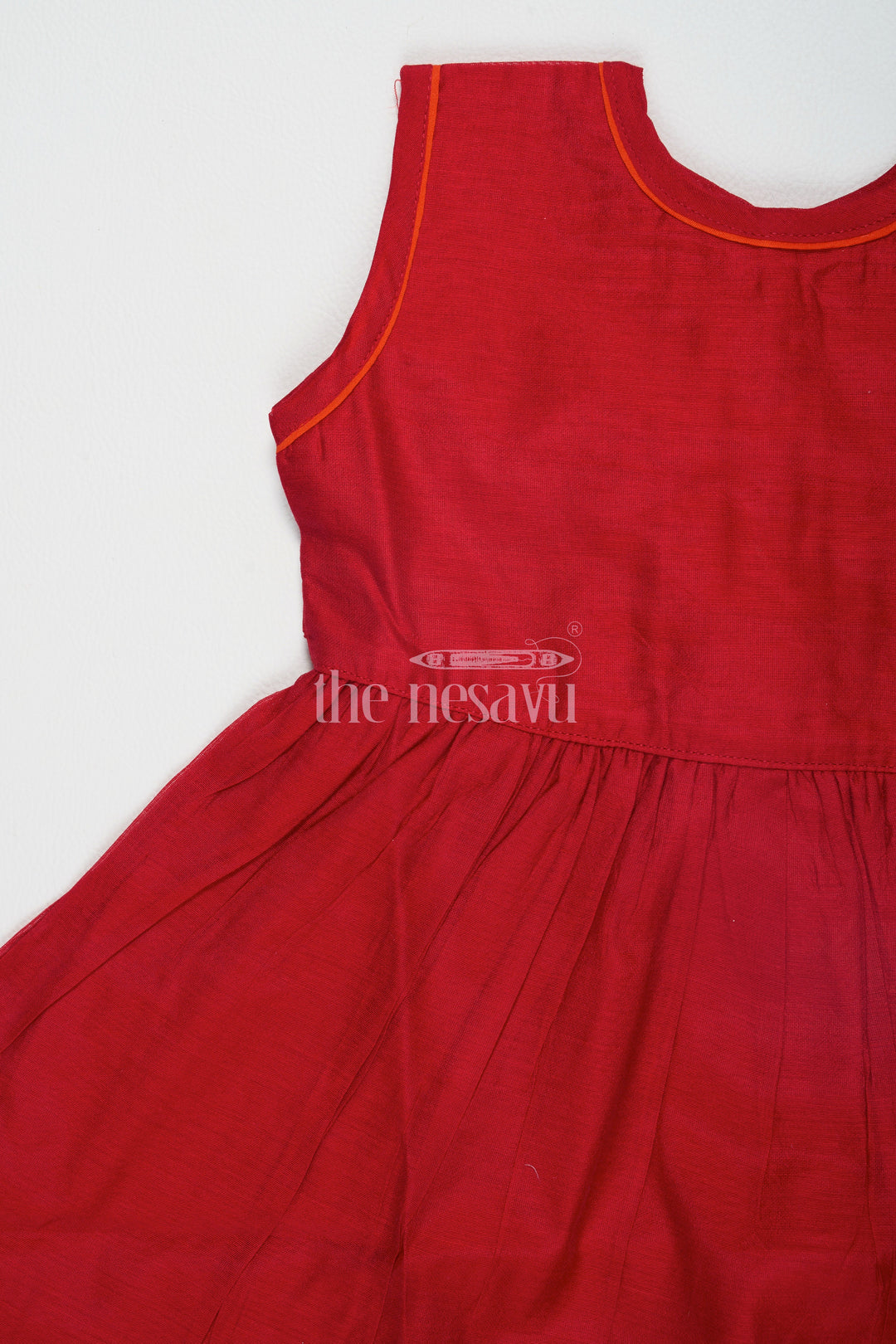 The Nesavu Girls Cotton Frock Red Chanderi Cotton Frock for Girls with Duck Embroidery – Playful Casual Dress Nesavu Red Chanderi Cotton Frock Girls Duck Embroidery Playful Casual Nesavu