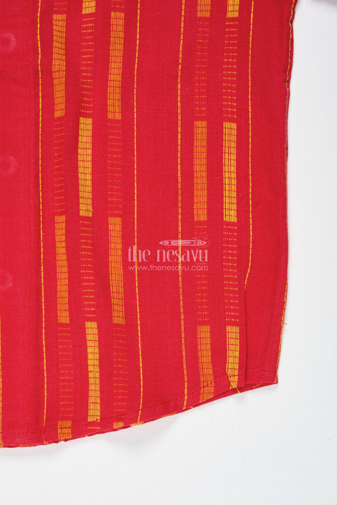 The Nesavu Boys Cotton Shirt Red Cotton Dobby Boys Shirt for Festive Wear and Family Functions Nesavu Nesavu Boys Red Cotton Dobby Shirt Festive Ethnic Wear Stripes Weddings Functions
