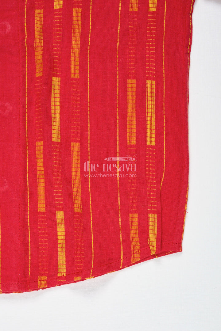 The Nesavu Boys Cotton Shirt Red Cotton Dobby Boys Shirt for Festive Wear and Family Functions Nesavu Nesavu Boys Red Cotton Dobby Shirt Festive Ethnic Wear Stripes Weddings Functions
