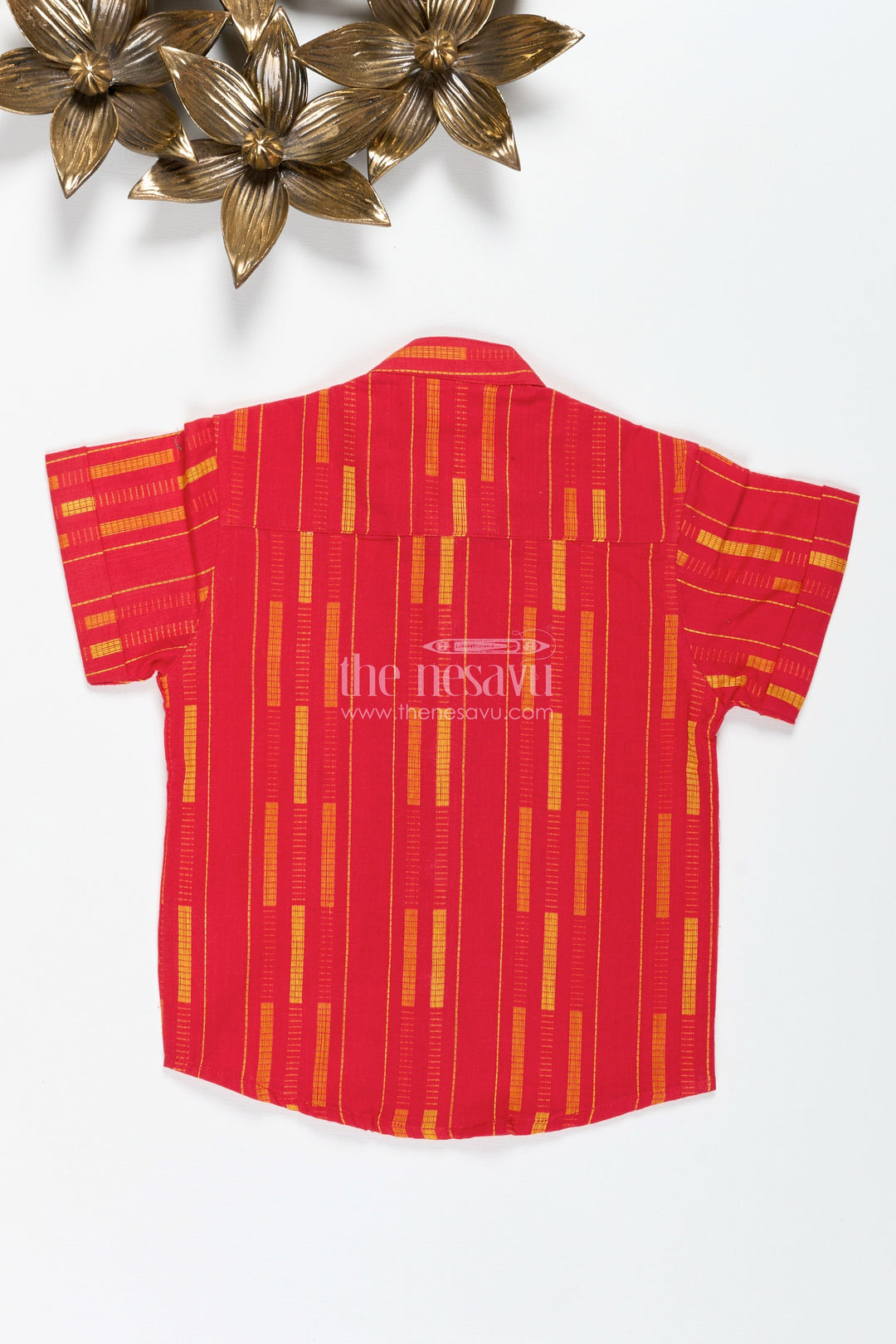 The Nesavu Boys Cotton Shirt Red Cotton Dobby Boys Shirt for Festive Wear and Family Functions Nesavu Nesavu Boys Red Cotton Dobby Shirt Festive Ethnic Wear Stripes Weddings Functions