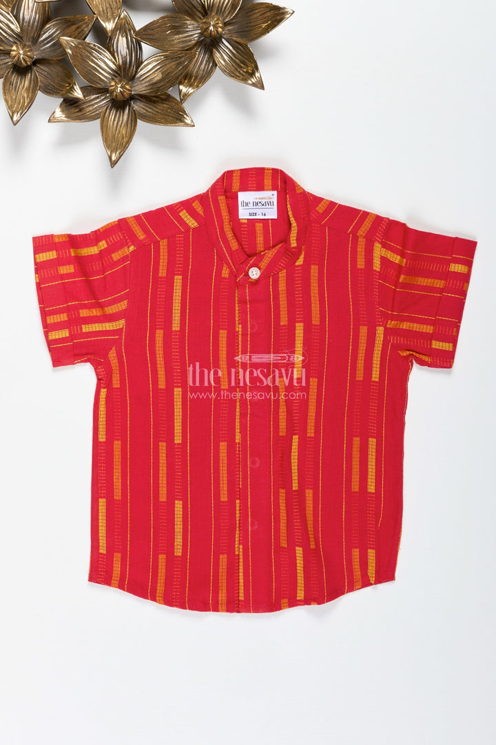 The Nesavu Boys Cotton Shirt Red Cotton Dobby Boys Shirt for Festive Wear and Family Functions Nesavu Nesavu Boys Red Cotton Dobby Shirt Festive Ethnic Wear Stripes Weddings Functions