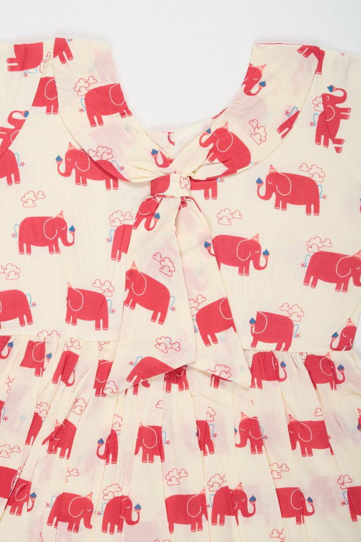 The Nesavu Baby Cotton Frocks Red Cotton Frock with Elephant Print for Babies Comfortable and Stylish for Playdates Nesavu Nesavu Red Cotton Baby Frock Elephant Print Adorable Comfortable Outfit Playdates