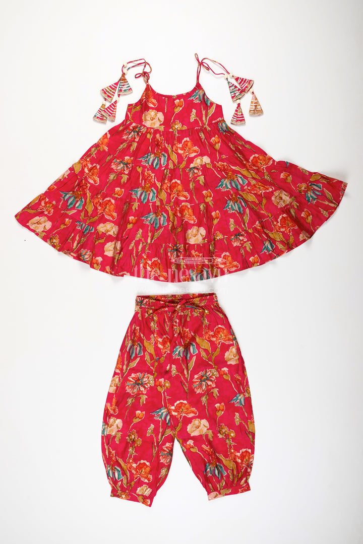 The Nesavu Girls Sharara / Plazo Set Red Cotton Sharara Set for Toddler Girls for Weddings and Festive Functions Nesavu 24 (5Y) / Red GPS816B-24 Nesavu red cotton sharara set for toddler girls with flared kurti and festive digital print