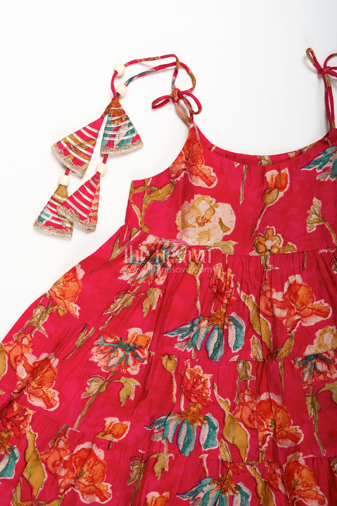 The Nesavu Girls Sharara / Plazo Set Red Cotton Sharara Set for Toddler Girls for Weddings and Festive Functions Nesavu Nesavu red cotton sharara set for toddler girls with flared kurti and festive digital print