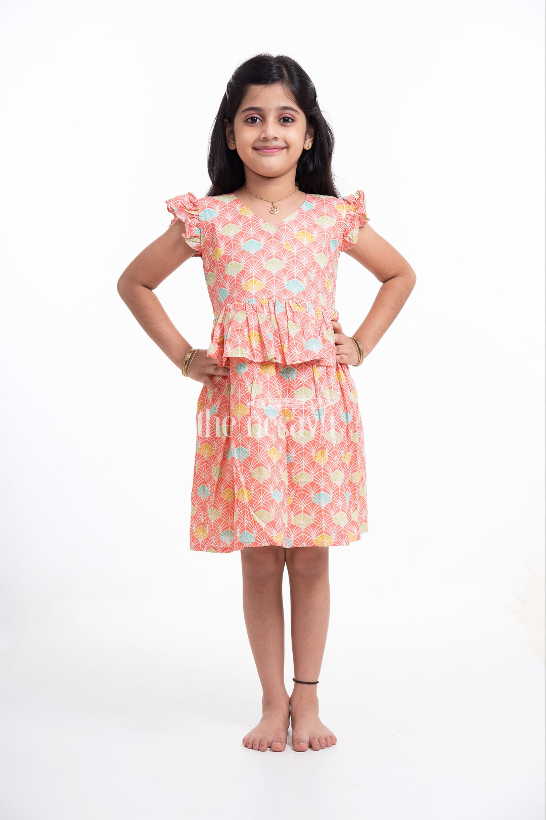 The Nesavu Girls Cotton Frock Red Floral Printed Cotton Frock for Girls Nesavu Red Floral Printed Cotton Frock for Girls - Comfortable & Stylish | The Nesavu