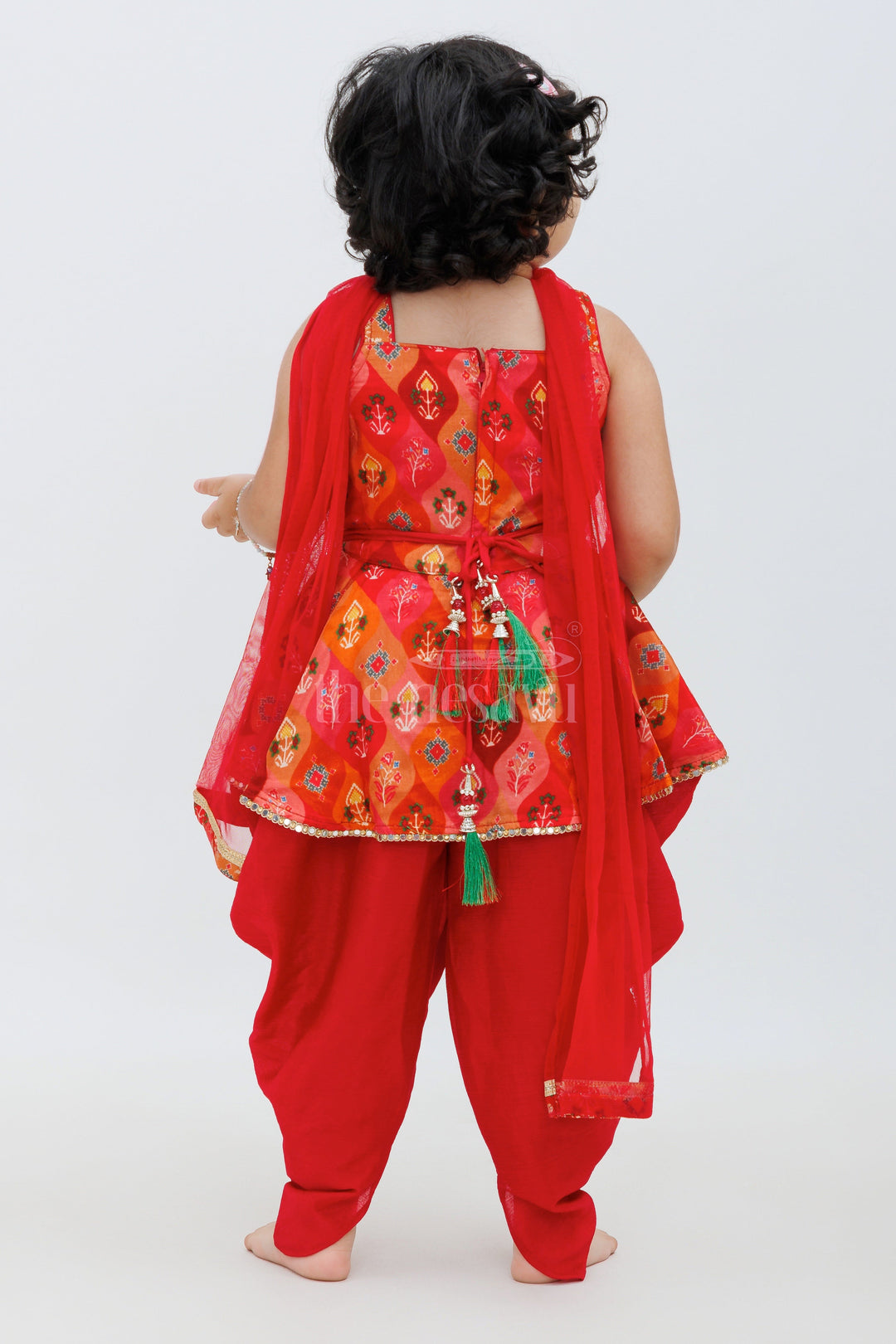 The Nesavu Girls Dothi Sets Red Viscose Silk Dhoti Set with Kurta for Girls Nesavu Red Viscose Silk Dhoti Set with Kurta for Girls - Nesavu