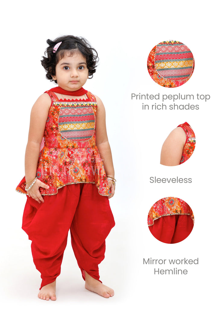 The Nesavu Girls Dothi Sets Red Viscose Silk Dhoti Set with Kurta for Girls Nesavu Red Viscose Silk Dhoti Set with Kurta for Girls - Nesavu