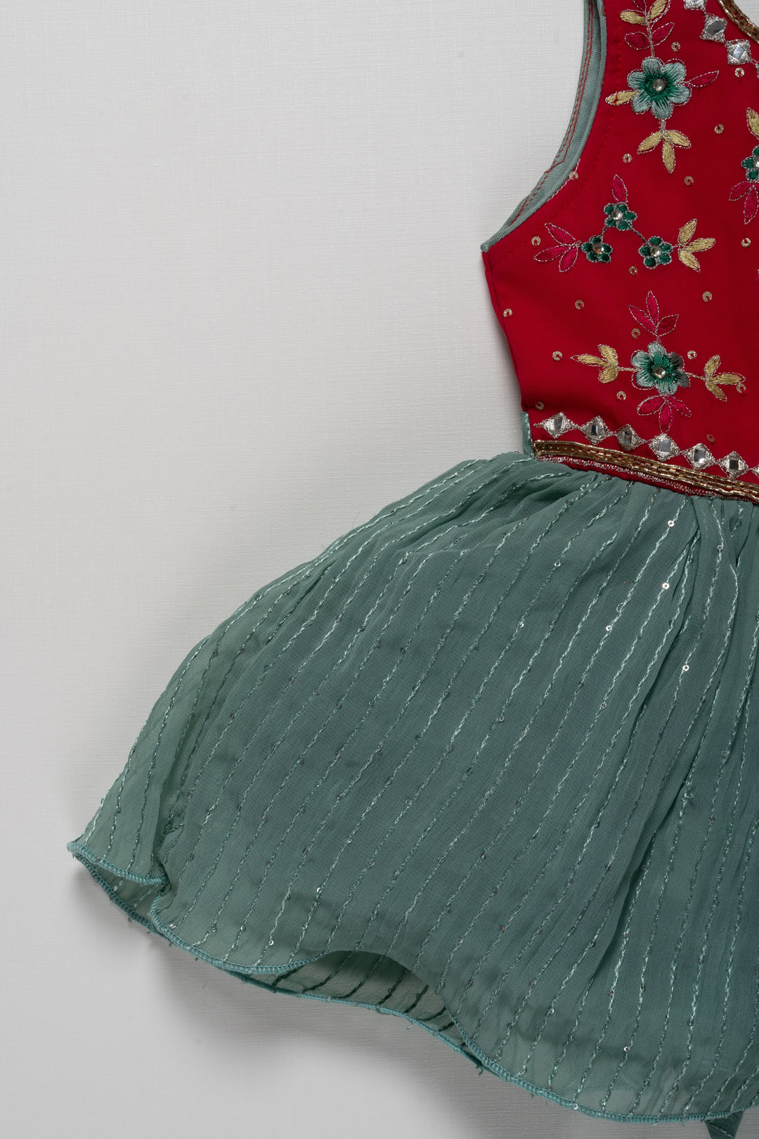 The Nesavu Girls Fancy Party Frock Red With Mint Green Embroidery Sequenced Party Wear Frock For Baby Girls Nesavu Party Wear Ethnic Gown Ideas | Stylish Party Frocks | The Nesavu