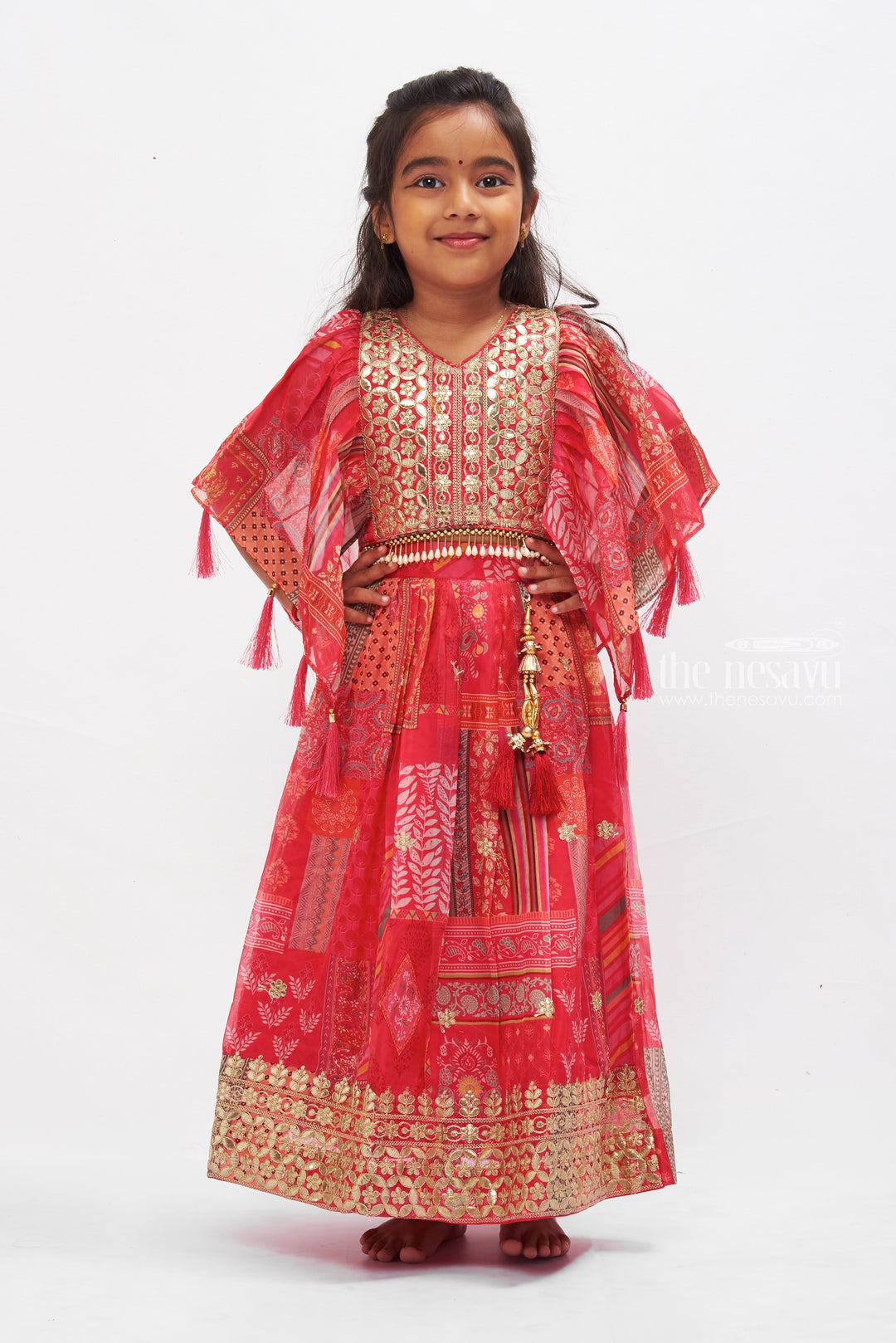 The Nesavu Girls Lehenga Choli Regal Pink Lehenga Choli with Embellished Accents - A Festive Staple for Young Girls Nesavu 16 (1Y) / Pink GL418A-16 Girls Pink Embellished Lehenga Choli Set | Festive Traditional Wear | The Nesavu