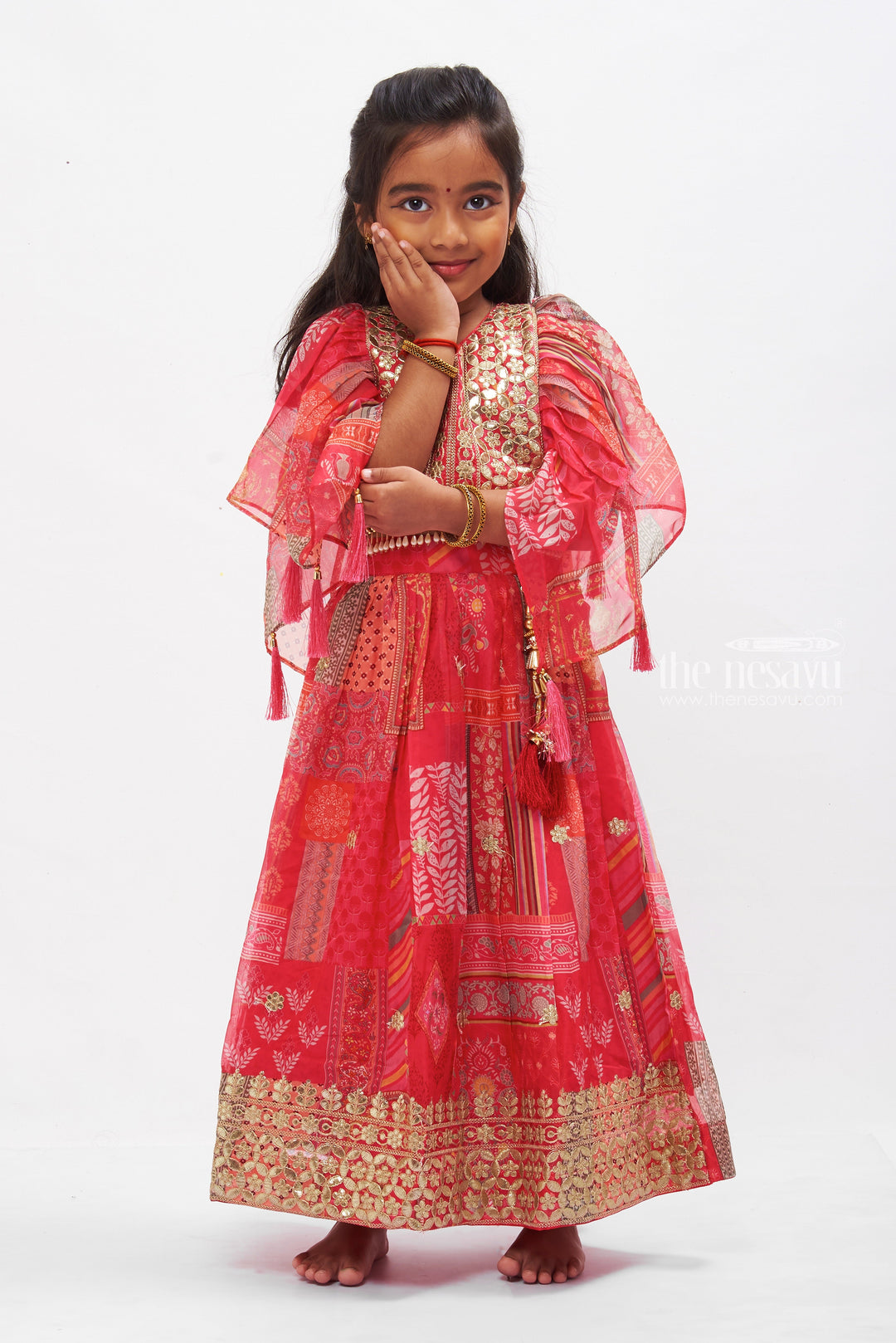 The Nesavu Girls Lehenga Choli Regal Pink Lehenga Choli with Embellished Accents - A Festive Staple for Young Girls Nesavu Girls Pink Embellished Lehenga Choli Set | Festive Traditional Wear | The Nesavu