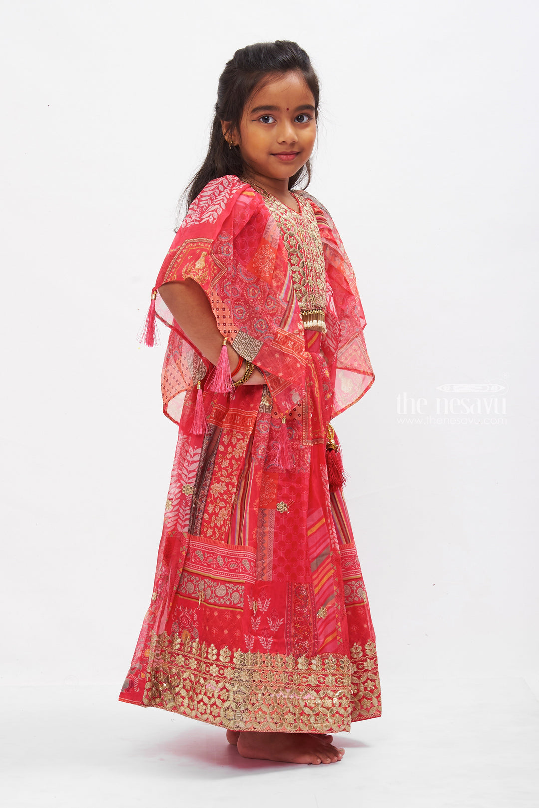 The Nesavu Girls Lehenga Choli Regal Pink Lehenga Choli with Embellished Accents - A Festive Staple for Young Girls Nesavu Girls Pink Embellished Lehenga Choli Set | Festive Traditional Wear | The Nesavu