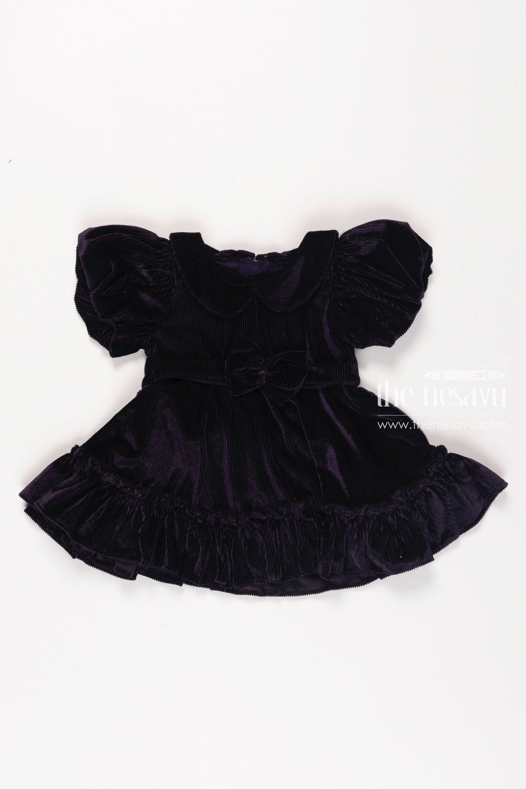 The Nesavu Girls Fancy Frock Regal Purple Velvet Party Frock for Girls Luxurious Casual Wear Nesavu 14 (6M) / Purple / Velvet GFC1101D-14 Girls Velvet Frock | Purple Party Wear Dress | Luxe Baby Frock Online | The Nesavu