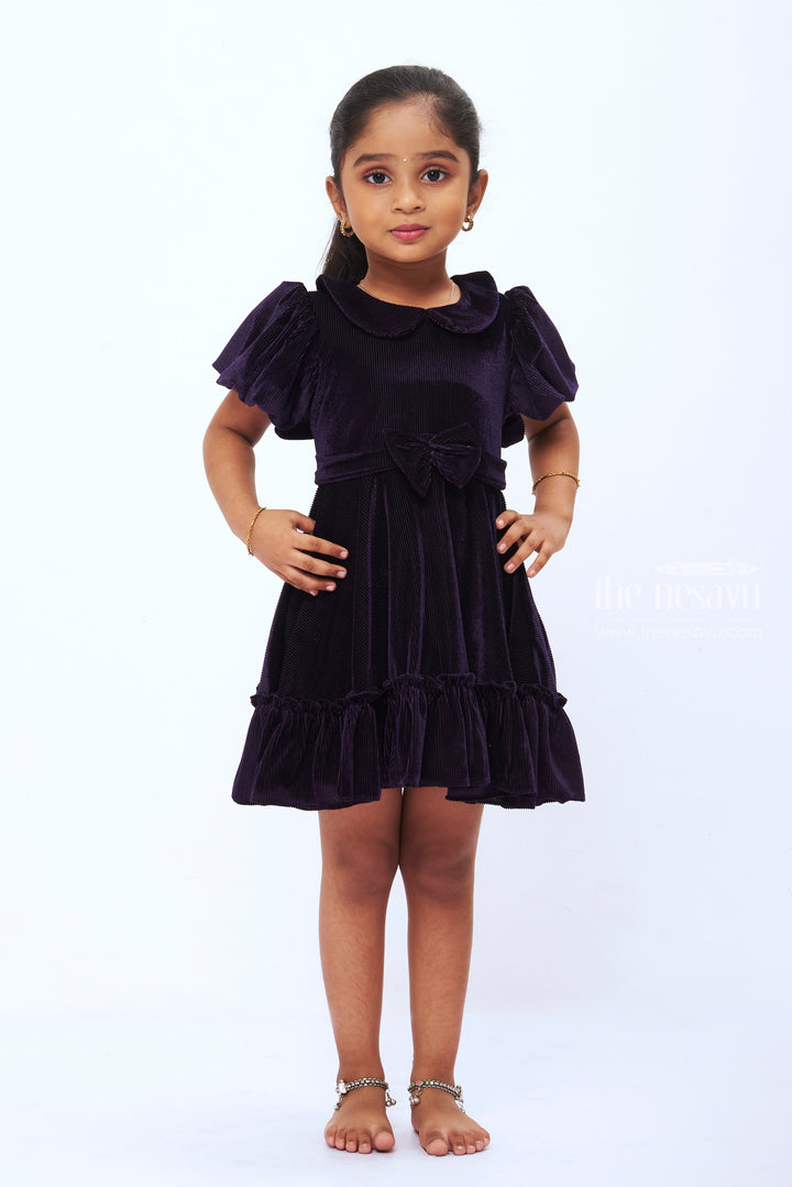 The Nesavu Girls Fancy Frock Regal Purple Velvet Party Frock for Girls Luxurious Casual Wear Nesavu 14 (6M) / Purple / Velvet GFC1101D-14 Girls Velvet Frock | Purple Party Wear Dress | Luxe Baby Frock Online | The Nesavu