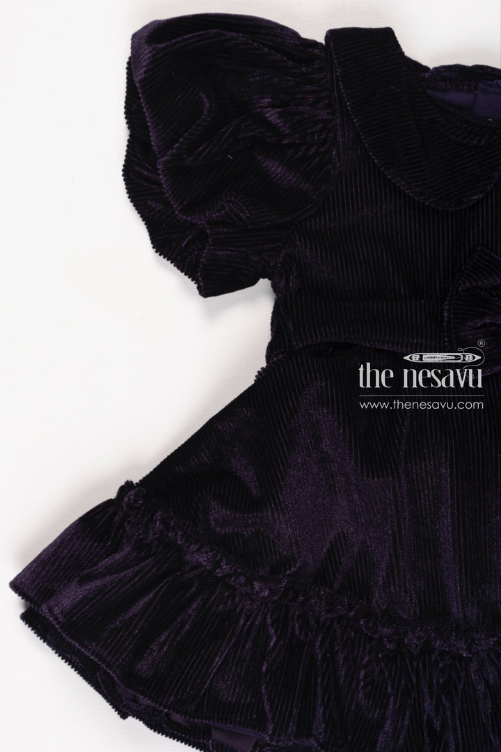 The Nesavu Girls Fancy Frock Regal Purple Velvet Party Frock for Girls Luxurious Casual Wear Nesavu Girls Velvet Frock | Purple Party Wear Dress | Luxe Baby Frock Online | The Nesavu