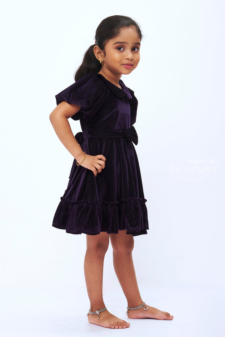 The Nesavu Girls Fancy Frock Regal Purple Velvet Party Frock for Girls Luxurious Casual Wear Nesavu Girls Velvet Frock | Purple Party Wear Dress | Luxe Baby Frock Online | The Nesavu