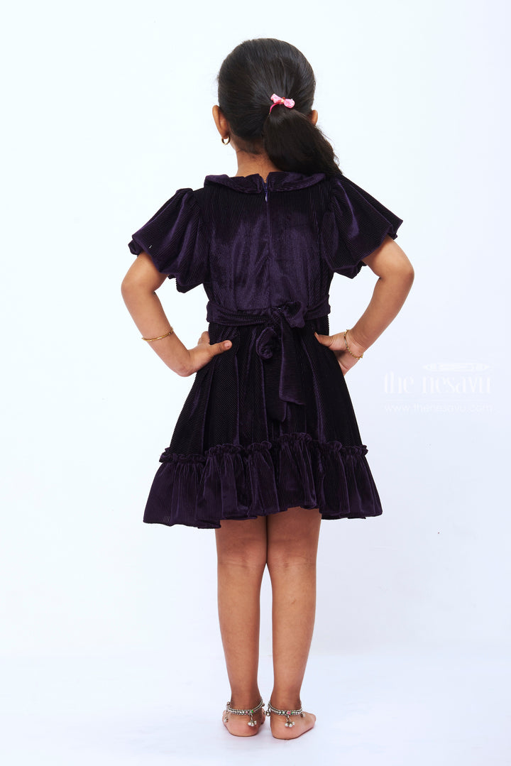 The Nesavu Girls Fancy Frock Regal Purple Velvet Party Frock for Girls Luxurious Casual Wear Nesavu Girls Velvet Frock | Purple Party Wear Dress | Luxe Baby Frock Online | The Nesavu