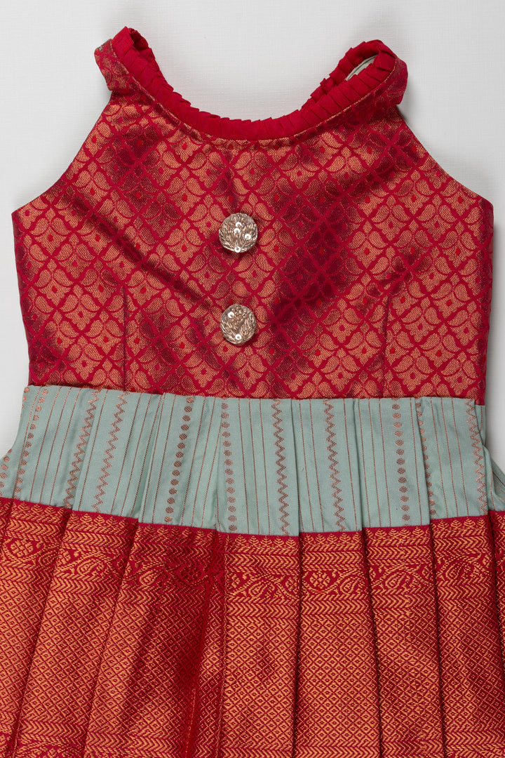 The Nesavu Girls Kanchi Silk Frock Reshma Kanchivaram Silk Frock for Kids - Suitable for Namkaran Nesavu Reshma Kanchivaram Silk Frock for Kids - Ideal for Namkaran