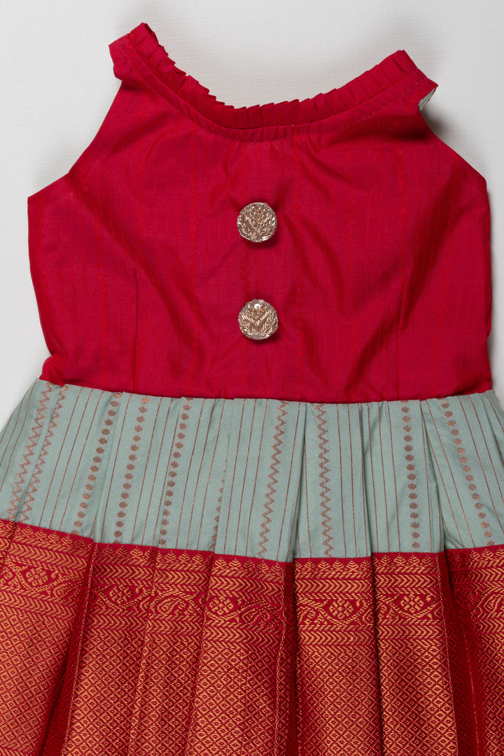 The Nesavu Girls Kanchi Silk Frock Reshma Kanchivaram Silk Frock for Kids - Suitable for Namkaran Nesavu Reshma Kanchivaram Silk Frock for Kids - Ideal for Namkaran