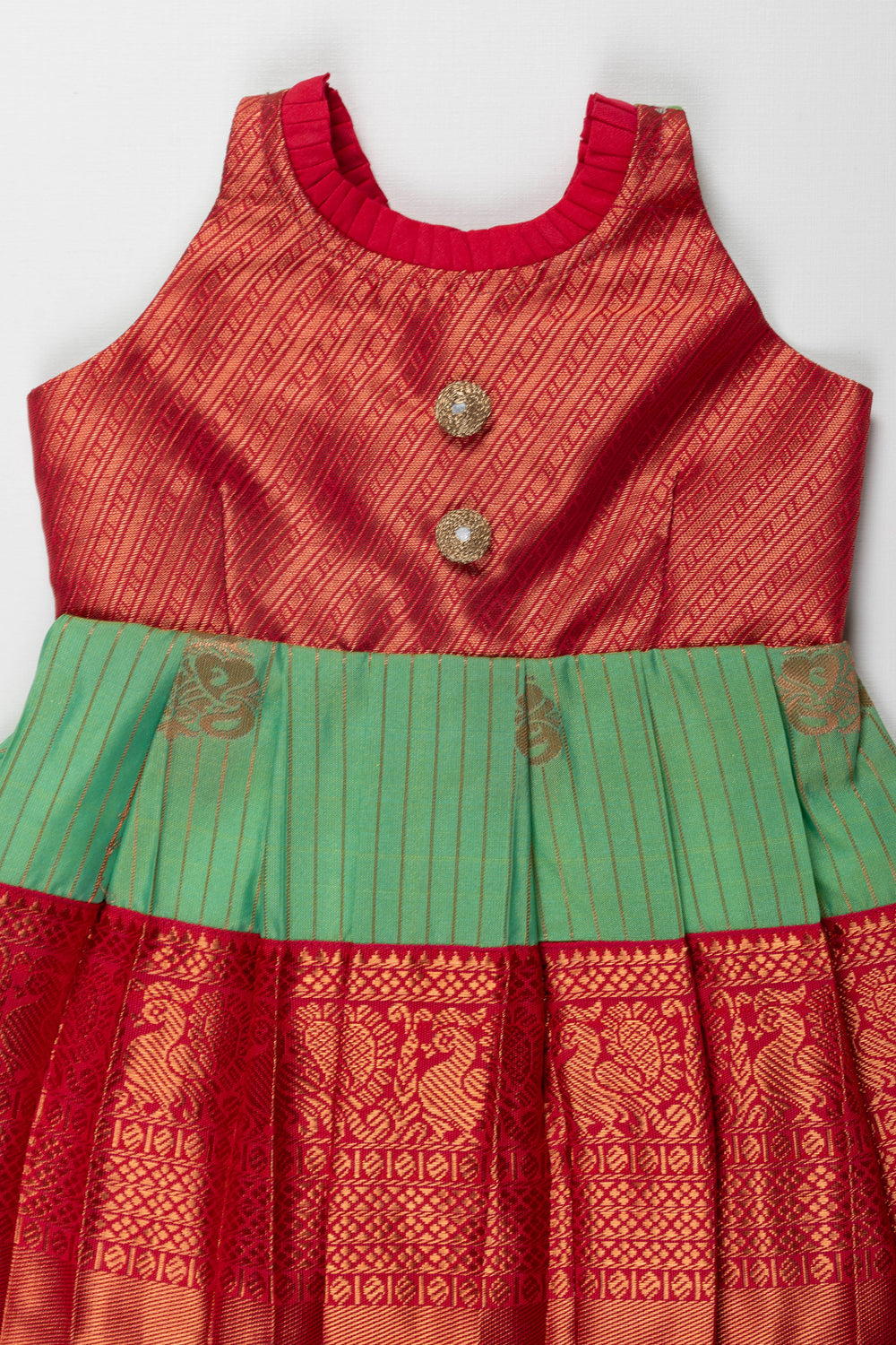 The Nesavu Girls Kanchi Silk Frock Reshme Kanchivaram Silk Frock for Kids - Suitable for Thottil Ceremony Nesavu Reshme Kanchivaram Silk Frock for Kids - Ideal for Thottil Ceremony