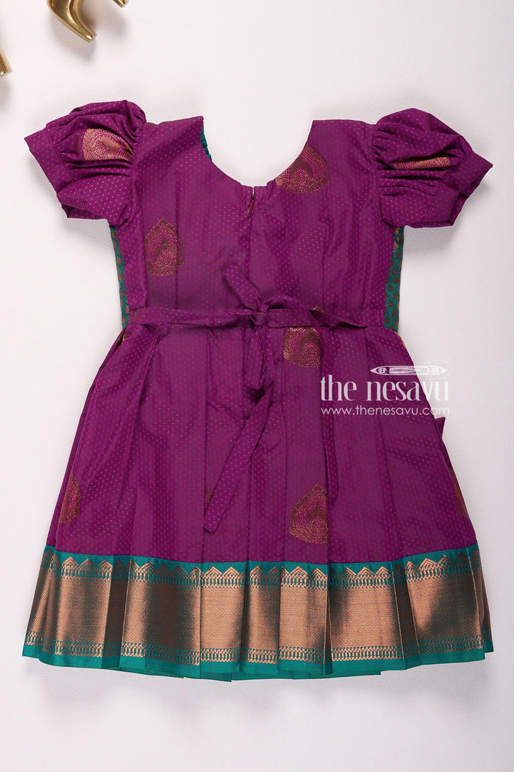 The Nesavu Girls Kanchi Silk Frock Reshmi Kanchivaram Silk Frock for Kids Perfect for Annaprashan Nesavu Reshmi Kanchivaram Silk Frock for Kids - Ideal for Annaprashan