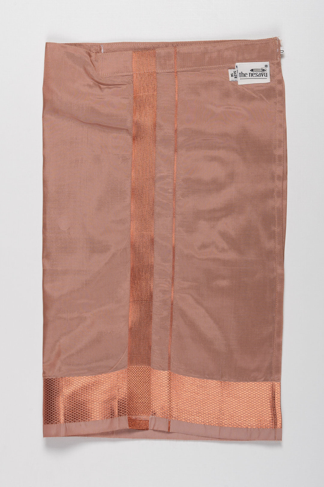 The Nesavu Boys Vesti Rich Copper Boys Dhoti with Textured Borders for Traditional Occasions Nesavu 14 (6M) / Brown / Blend Silk D009G-14 Traditional Copper Silk Blend Dhoti for Boys | Festive   Elegant Attire | The Nesavu