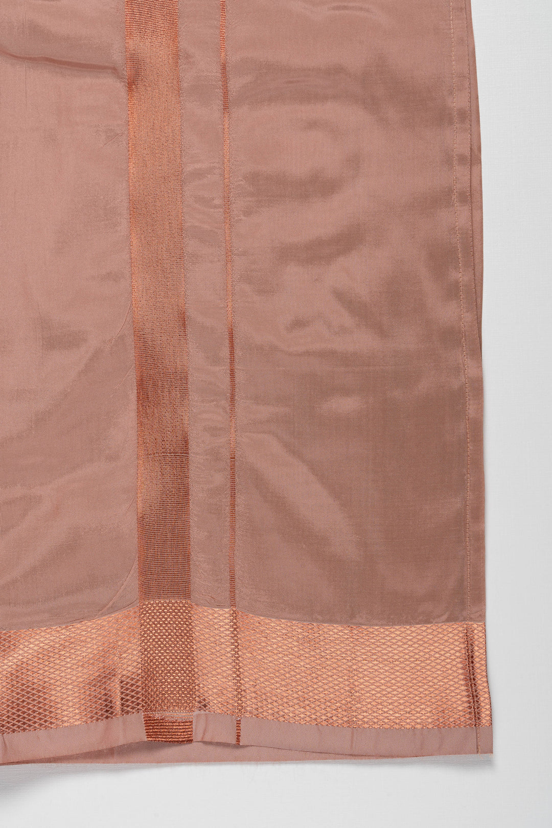 The Nesavu Boys Vesti Rich Copper Boys Dhoti with Textured Borders for Traditional Occasions Nesavu Traditional Copper Silk Blend Dhoti for Boys | Festive   Elegant Attire | The Nesavu