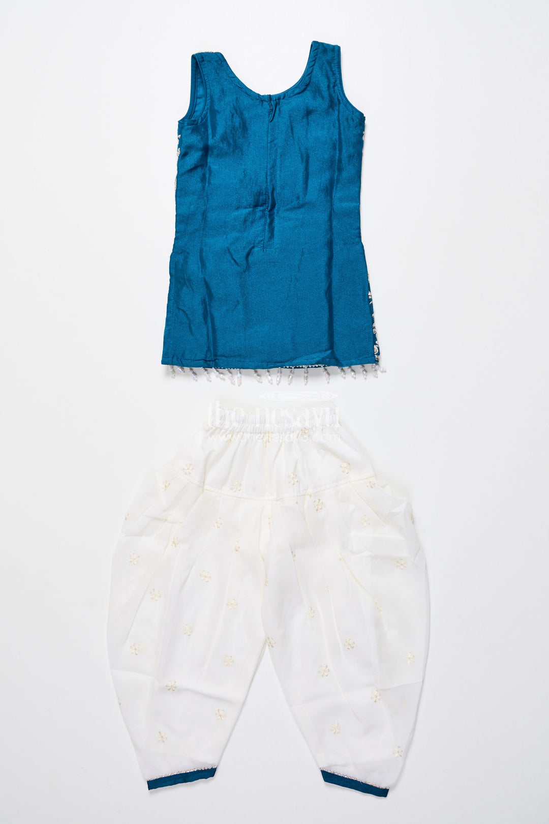 The Nesavu Girls Dothi Sets Royal Blue Embroidered Kurti Set with Dhoti Pants Nesavu Nesavu navy blue embroidered kurti dhoti pants  girls ethnic dress