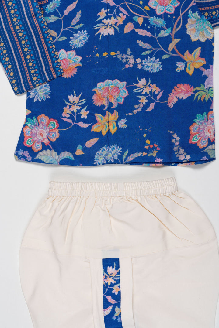 The Nesavu Boys Dothi Set Royal Blue Floral Boys Dhoti Set for Weddings and Parties Nesavu