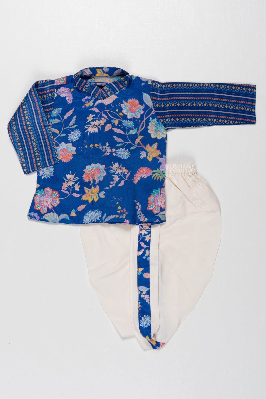 The Nesavu Boys Dothi Set Royal Blue Floral Boys Dhoti Set for Weddings and Parties Nesavu