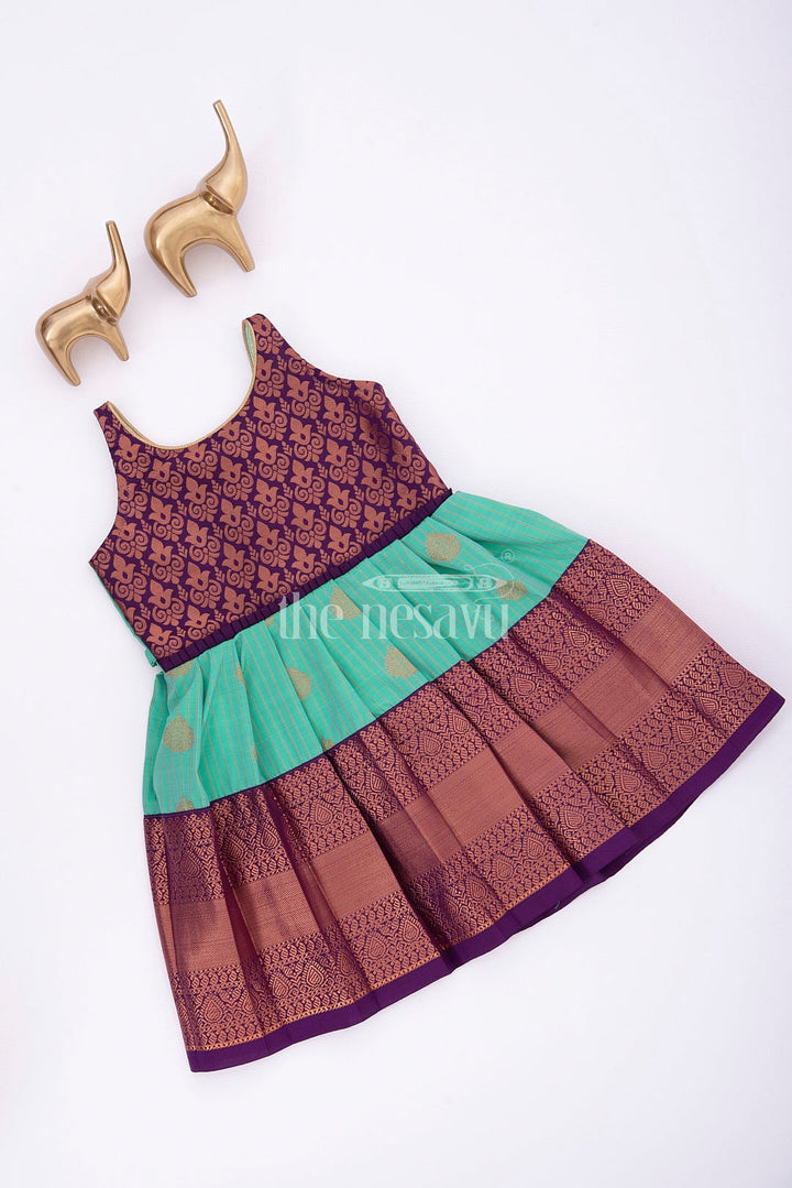 The Nesavu Girls Kanchi Silk Frock Royal Festive Attire: Purple and Turquoise Silk Frock for Girls Nesavu Royal Festive Attire: Purple and Turquoise Silk Frock for Girls - Traditional Wear