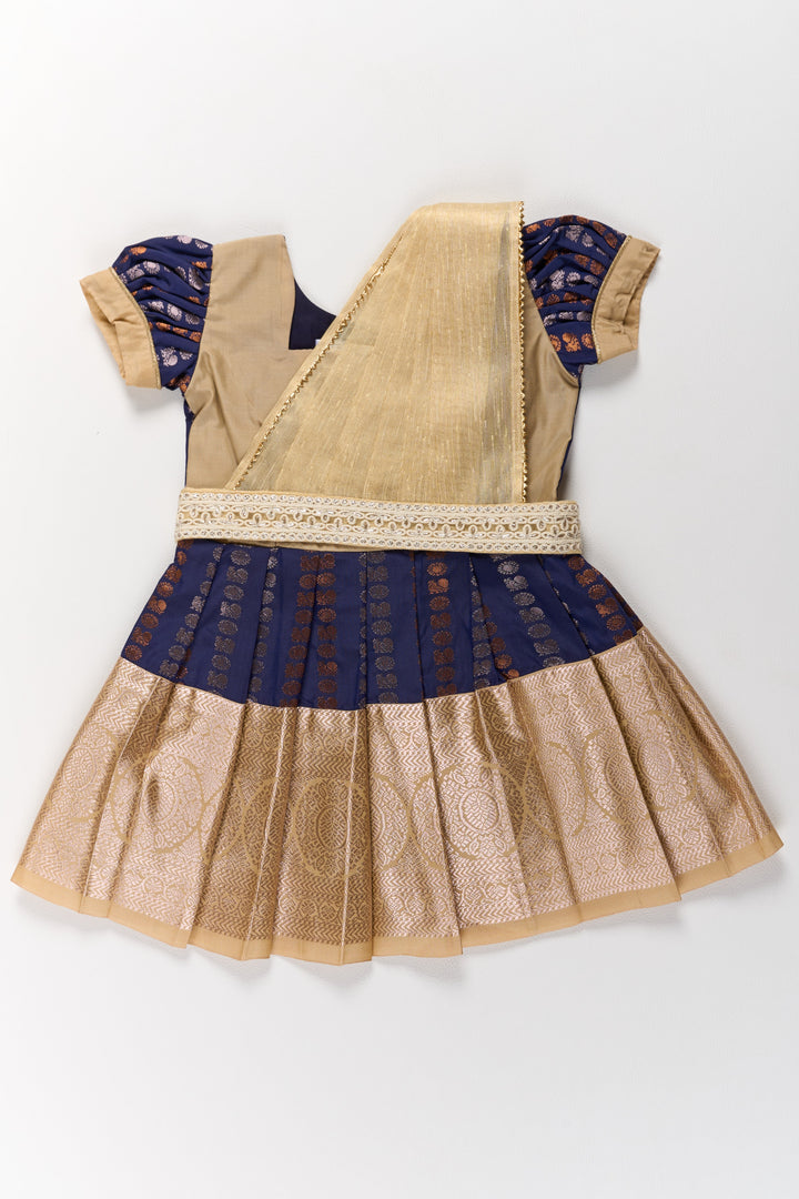 The Nesavu Girls Kanchi Silk Frock Royal Purple and Gold Pattu Pavadai Sattai for Girls with Zari Embellishments Nesavu 16 (1Y) / Purple / Style 3 SF843JC-16 Royal Purple Gold Pattu Pavadai Sattai Girls Zari Embellishments | The Nesavu