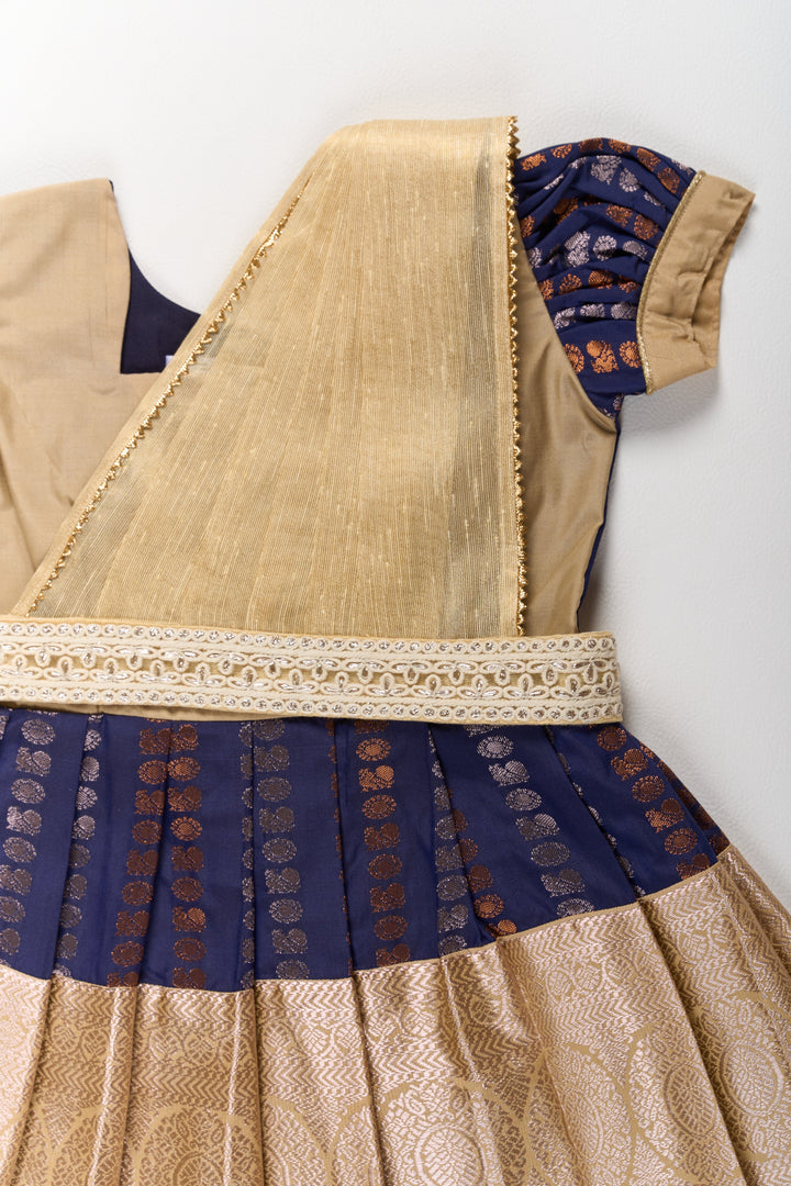 The Nesavu Girls Kanchi Silk Frock Royal Purple and Gold Pattu Pavadai Sattai for Girls with Zari Embellishments Nesavu Royal Purple Gold Pattu Pavadai Sattai Girls Zari Embellishments | The Nesavu