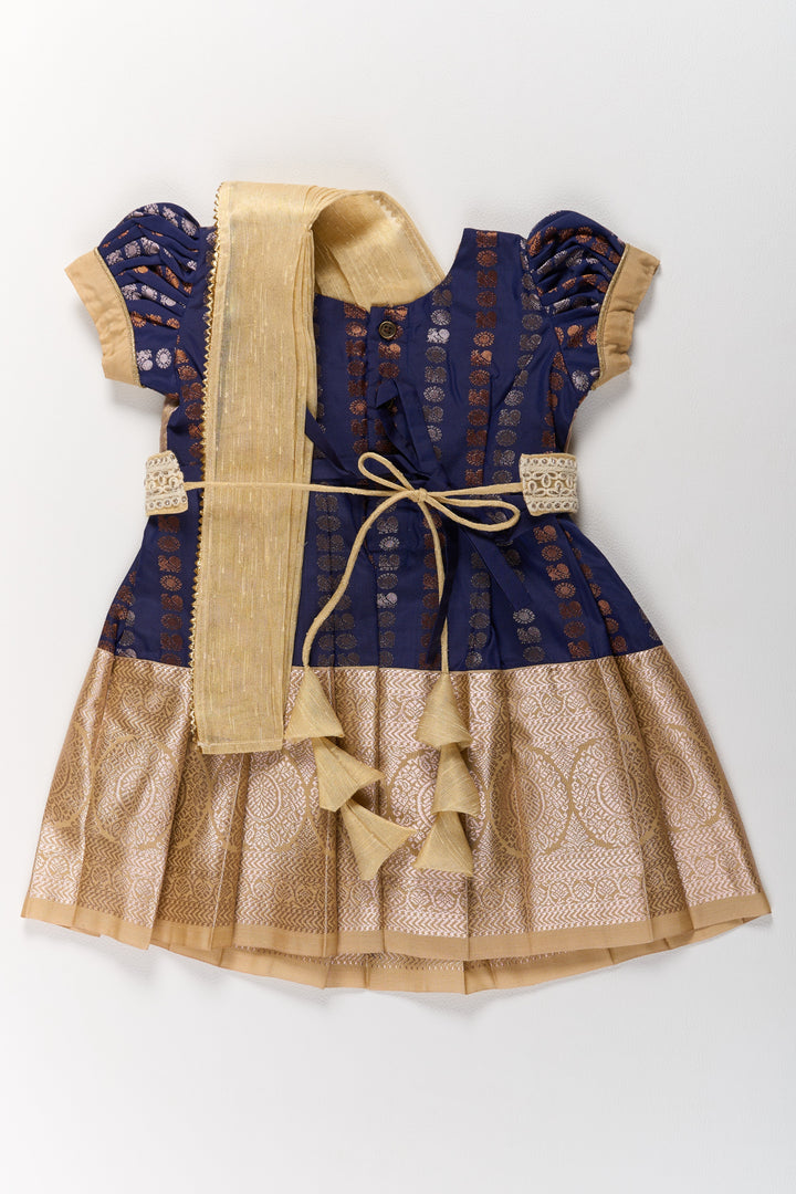 The Nesavu Girls Kanchi Silk Frock Royal Purple and Gold Pattu Pavadai Sattai for Girls with Zari Embellishments Nesavu Royal Purple Gold Pattu Pavadai Sattai Girls Zari Embellishments | The Nesavu