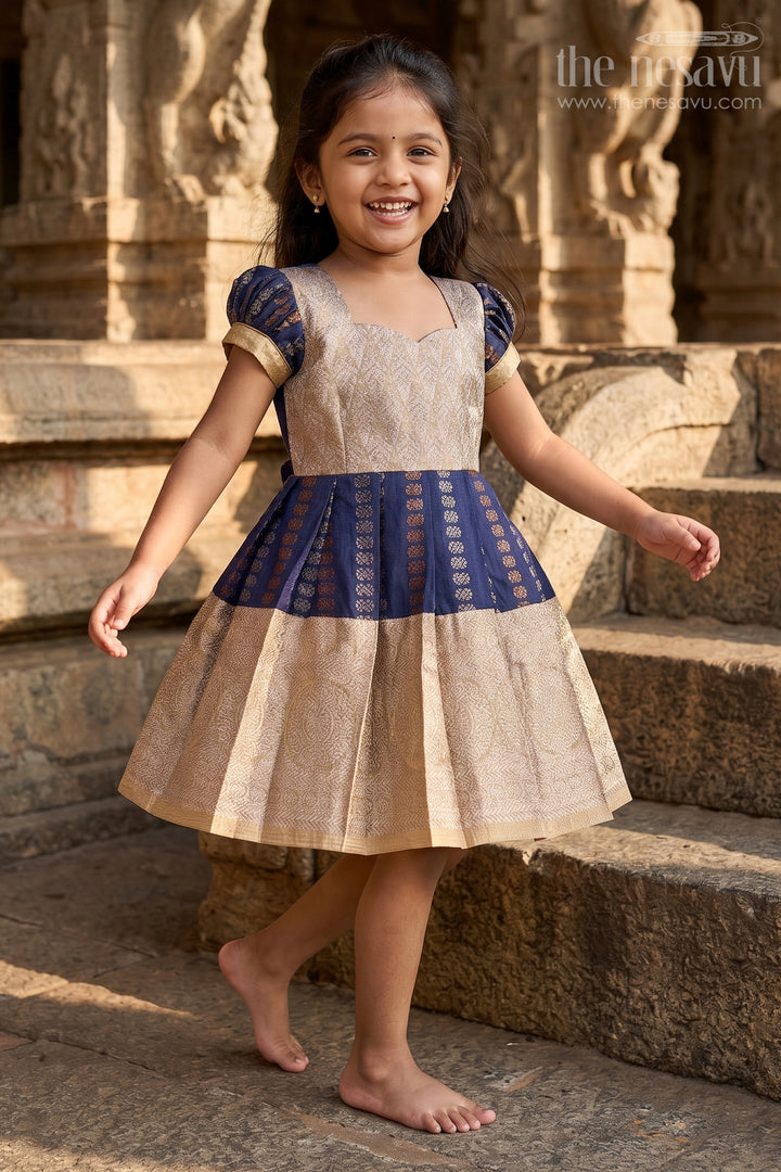 The Nesavu Girls Kanchi Silk Frock Royal Purple and Gold Pattu Pavadai Sattai for Girls with Zari Embellishments Nesavu Royal Purple Gold Pattu Pavadai Sattai Girls Zari Embellishments | The Nesavu