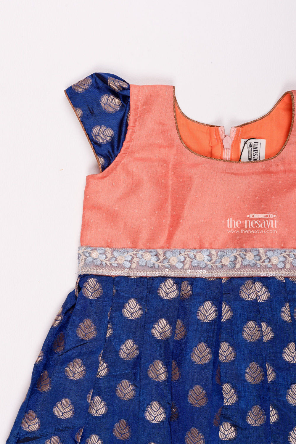 The Nesavu Silk Frock Royalblue Elegance: Butta-Printed Pleated Silk Frock: A Traditional Pattu Charm for Girls Nesavu Blue Designer Silk Frock For Girls | Modern Silk Frock | The Nesavu