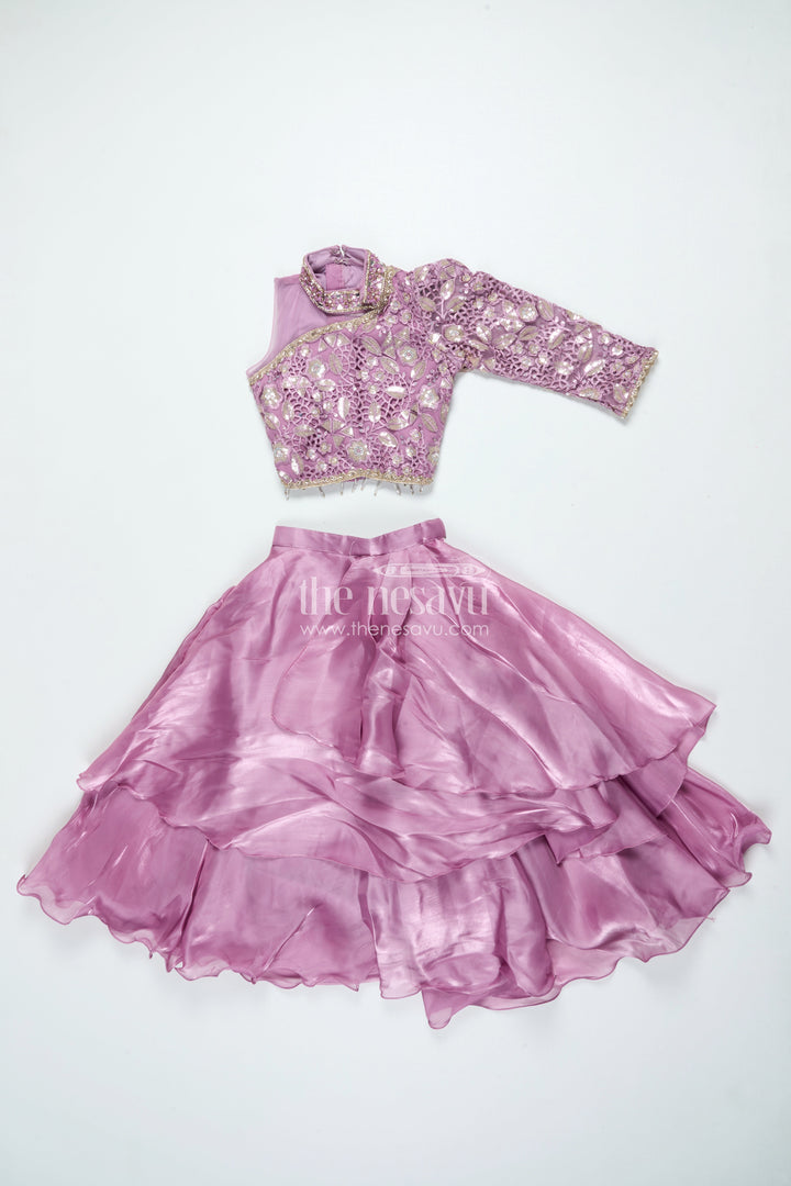 The Nesavu Girls Lehenga Choli Ruffled Organza Lehenga Choli for Girls with Designer Yoke for Birthday Parties and Sangeet Nesavu Nesavu ruffled organza lehenga choli girls designer yoke ideal birthdays sangeet events