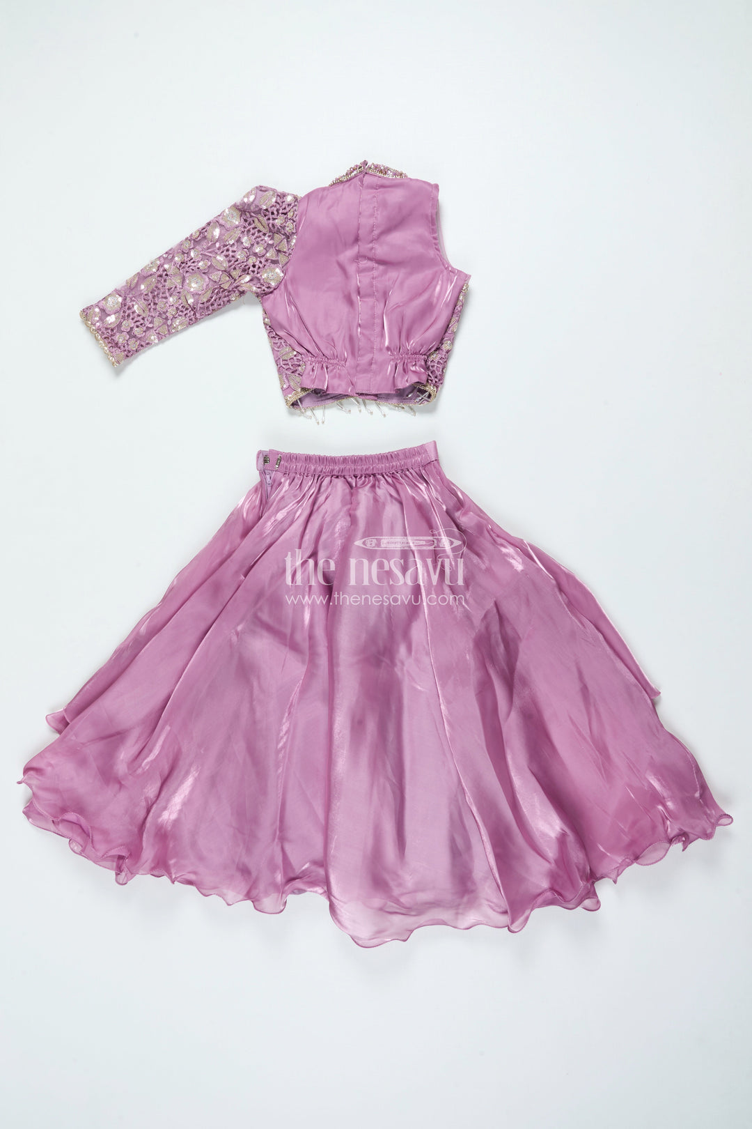 The Nesavu Girls Lehenga Choli Ruffled Organza Lehenga Choli for Girls with Designer Yoke for Birthday Parties and Sangeet Nesavu Nesavu ruffled organza lehenga choli girls designer yoke ideal birthdays sangeet events