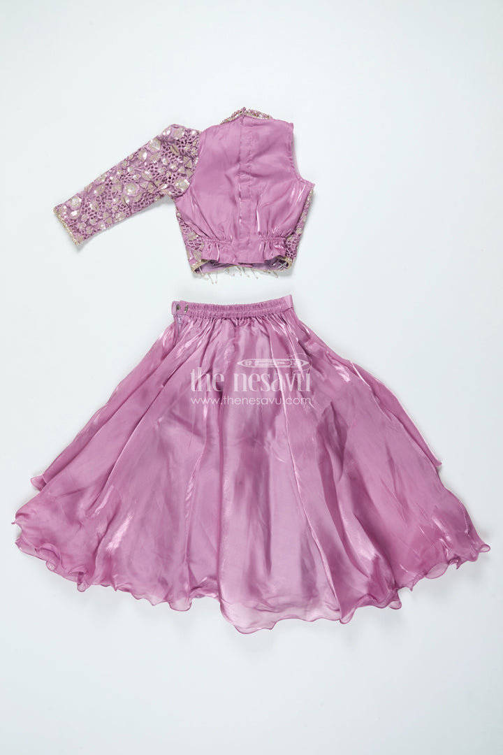 The Nesavu Girls Lehenga Choli Ruffled Organza Lehenga Choli for Girls with Designer Yoke for Birthday Parties and Sangeet Nesavu Nesavu ruffled organza lehenga choli girls designer yoke ideal birthdays sangeet events