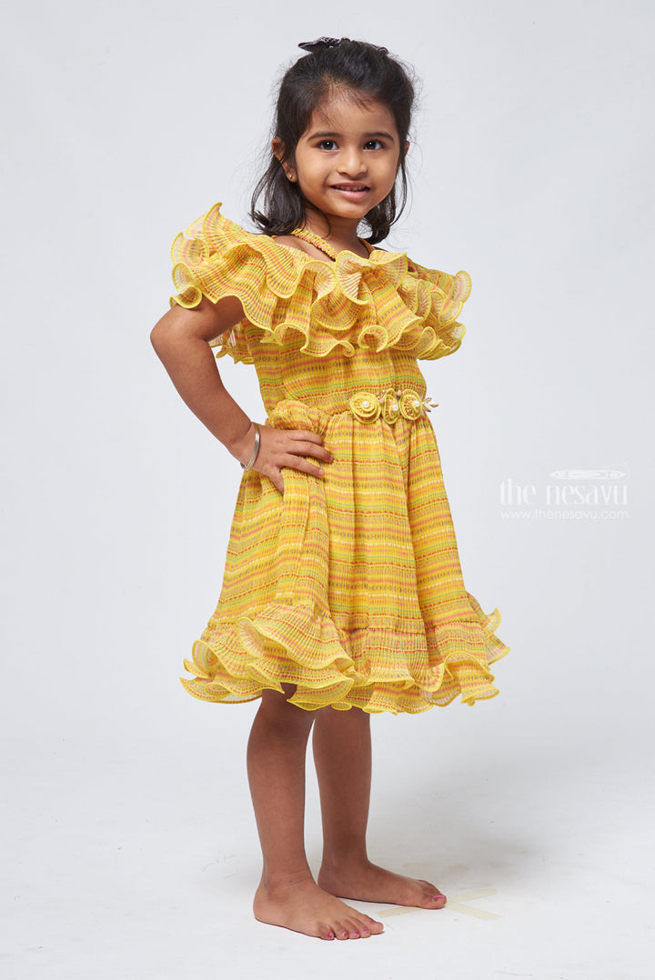 The Nesavu Baby Frock / Jhabla Ruffled Yellow Geometric Dress for Infant Elegance Nesavu Baby Girls Dresses and Frock | Girls fancy frocks | The Nesavu