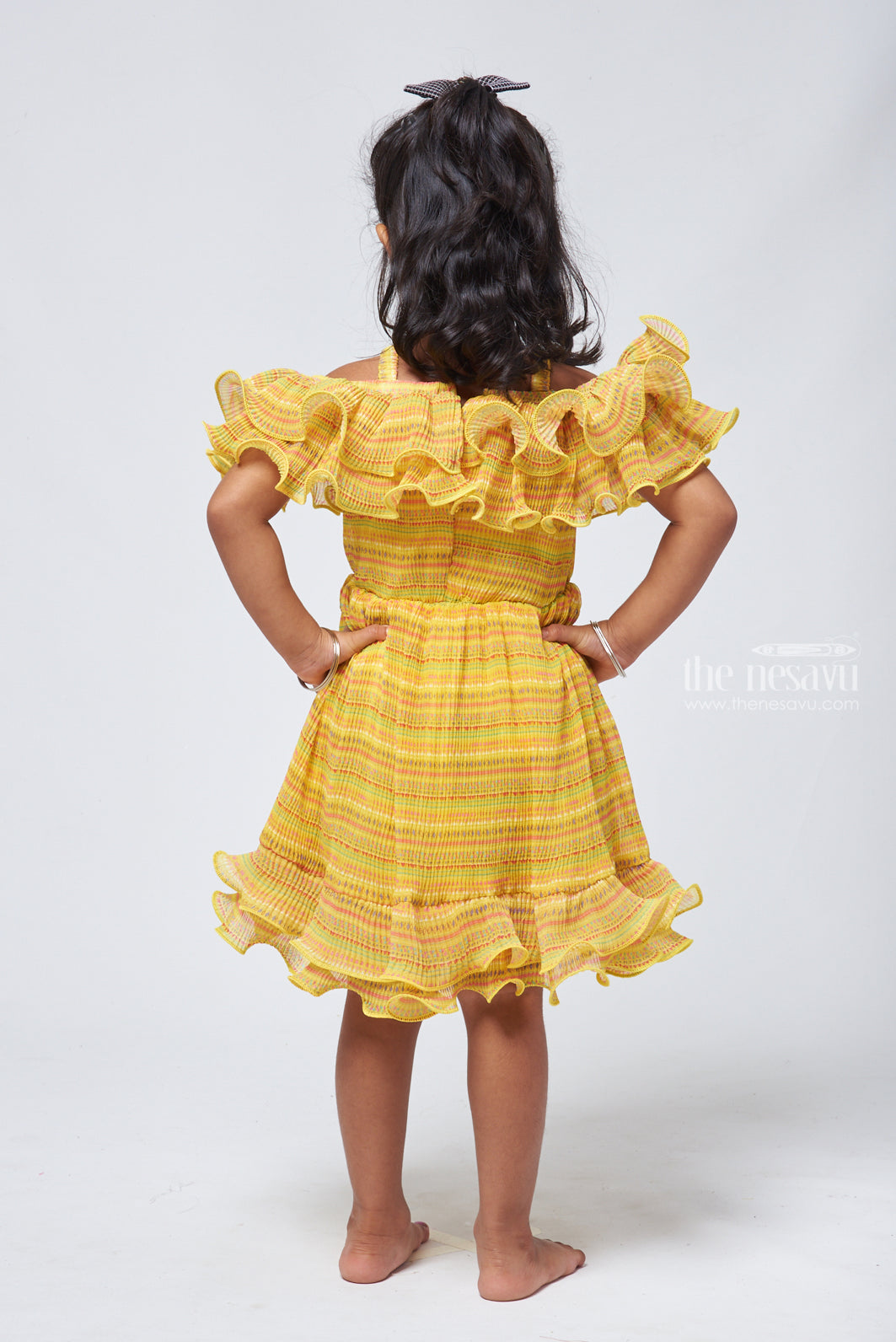 The Nesavu Baby Frock / Jhabla Ruffled Yellow Geometric Dress for Infant Elegance Nesavu Baby Girls Dresses and Frock | Girls fancy frocks | The Nesavu