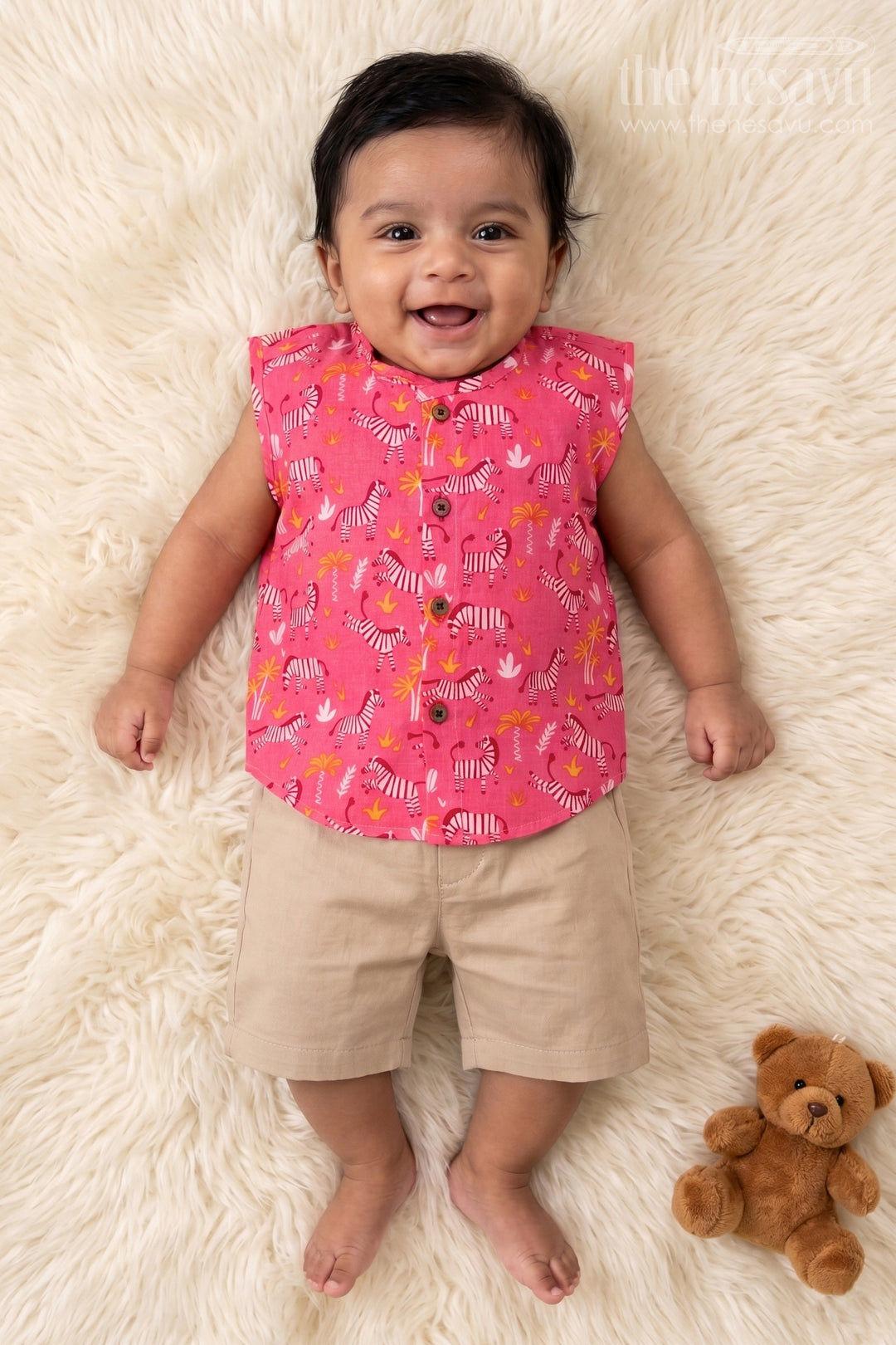 The Nesavu Baby Jablas Safari Zebra Print Baby Jabla for Adventurous Little Explorers Nesavu 10 (NB) / Pink / Cotton IF048A-10 Nesavu baby jabla with zebra safari print – cotton sleeveless top for playful adventures