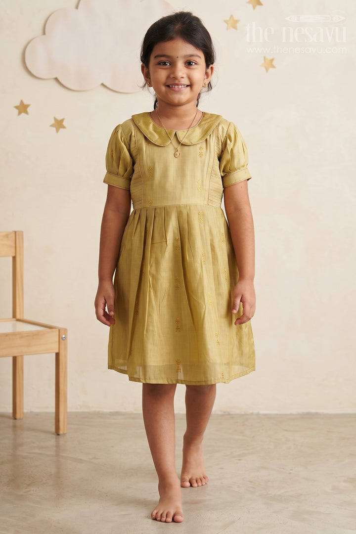 The Nesavu Girls Cotton Frock Sage Splendor Puff Sleeve Dress: Girls&