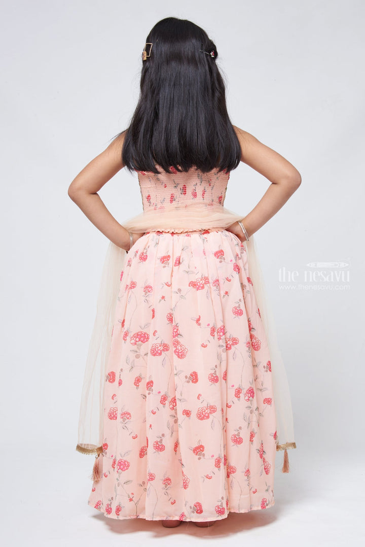 The Nesavu Lehenga & Ghagra Salmon Shimmer: Mirror-Floral Lehenga Top & Embroidered Skirt for Girls Nesavu Mirror embroidered Design | Latest Lehenga Choli for Girls | The Nesavu