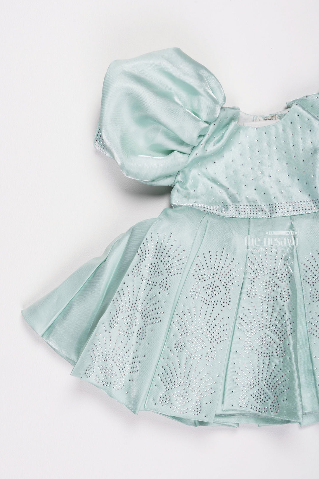 The Nesavu Girls Fancy Party Frock Sapphire Elegance: Sparkling Stone-Worked Box Pleated Organza Party Frock Nesavu Beautiful Baby Girl Party Frock | Exclusive Dresses for Young Girls | The Nesavu