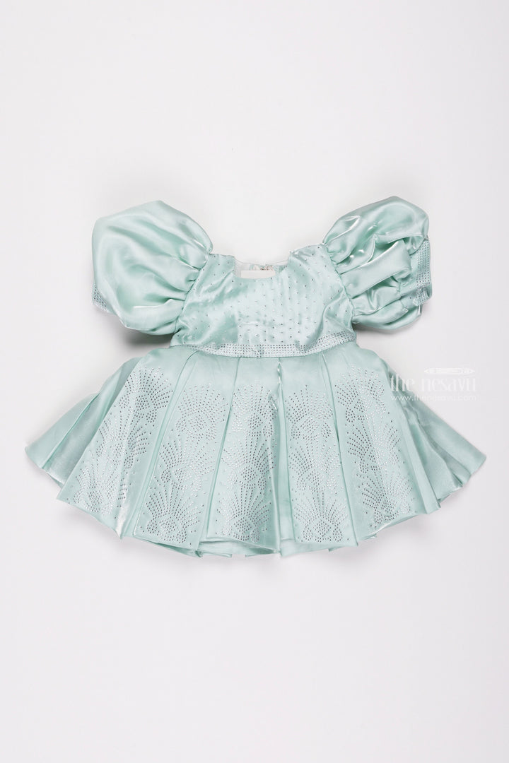 The Nesavu Girls Fancy Party Frock Sapphire Elegance: Sparkling Stone-Worked Box Pleated Organza Party Frock Nesavu Beautiful Baby Girl Party Frock | Exclusive Dresses for Young Girls | The Nesavu